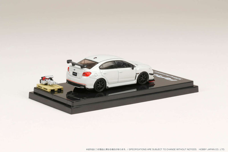 Hobby Japan 1:64 Subaru WRX STI RA-R Full-Option / With Engine Display Model in Crystal White Pearl