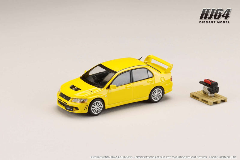 Hobby Japan 1:64 Mitsubishi Lancer GSR EVO 7 in Dandelion Yellow with Engine Display