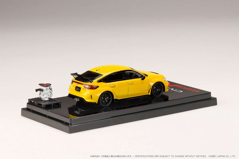 Hobby Japan 1:64 Honda Civic Type-R (FL5) with Engine Display Model in Custom Yellow