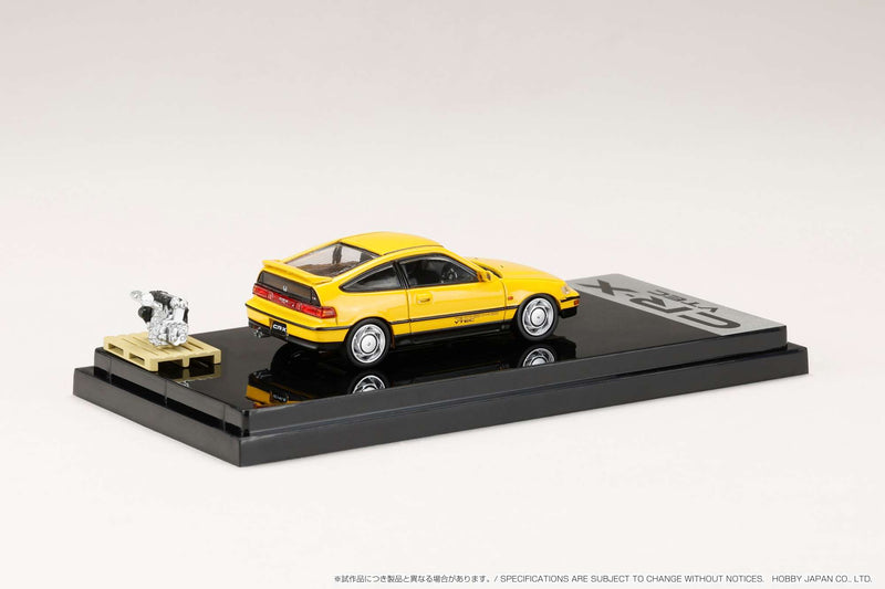 Hobby Japan 1:64 Honda CR-X SiR (EF8) 1989 with Engine Display Model in Yellow