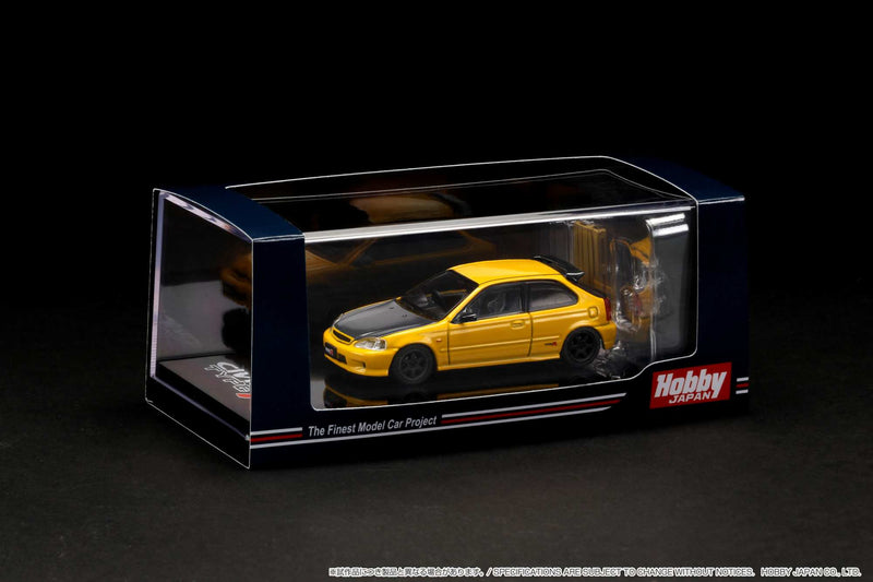 Hobby Japan 1:64 Honda Civic Type-R (EK9) Customized Version with Engine Display in Sunlight Yellow