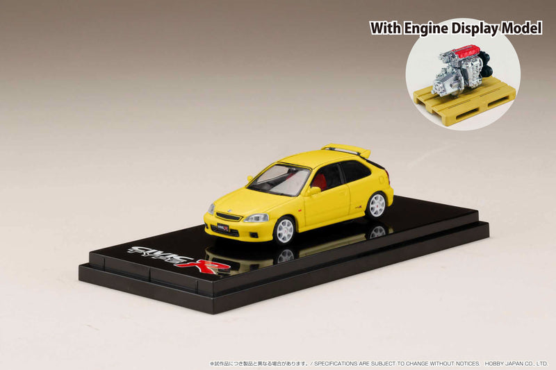 Hobby Japan 1:64 Honda Civic (EK9) Type-R in Sunlight Yellow with Engine Display