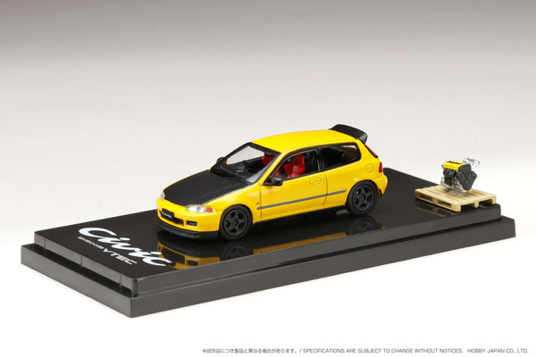 Hobby Japan 1:64 Honda Civic (EG6) Customized Version with Engine Display in Yellow