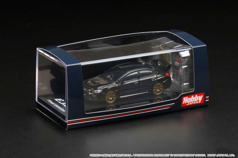 Hobby Japan 1:64 Subaru WRX STI EJ20 Final Edition With Engine Display Model in Crystal Black Silica