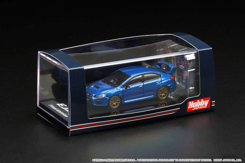 Hobby Japan 1:64 Subaru WRX STI EJ20 Final Edition With Engine Display Model in WR Blue Pearl