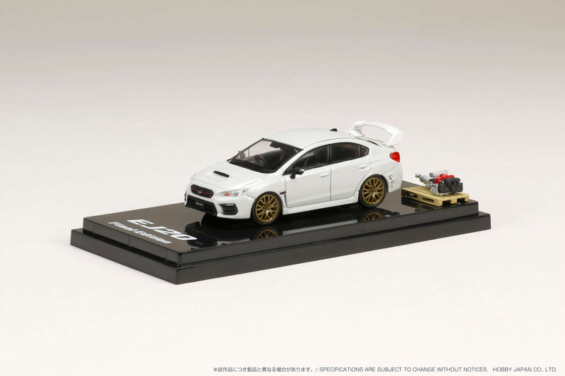 Hobby Japan 1:64 Subaru WRX STI EJ20 Final Edition With Engine Display Model in Crystal White Pearl