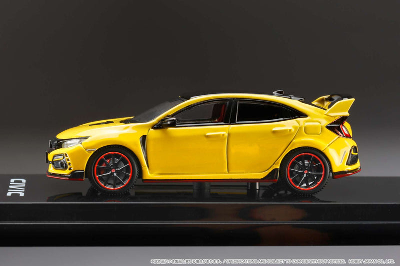 Hobby Japan 1:64 Honda Civic Type-R Limited Edition (FK8) 2020 with Engine Display Model in Sunlight Yellow II