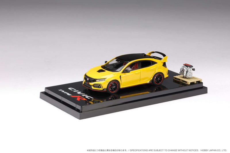 Hobby Japan 1:64 Honda Civic Type-R Limited Edition (FK8) 2020 with Engine Display Model in Sunlight Yellow II