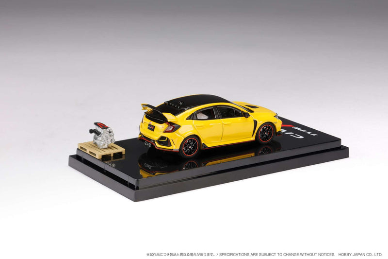 Hobby Japan 1:64 Honda Civic Type-R Limited Edition (FK8) 2020 with Engine Display Model in Sunlight Yellow II