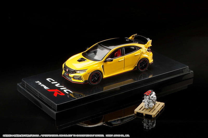 Hobby Japan 1:64 Honda Civic Type-R Limited Edition (FK8) 2020 with Engine Display Model in Sunlight Yellow II