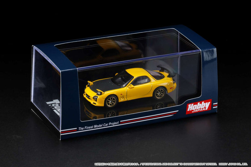 Hobby Japan 1:64 Mazda RX-7 Efini (FD3S) A-Spec with GT Wing in Sunburst Yellow