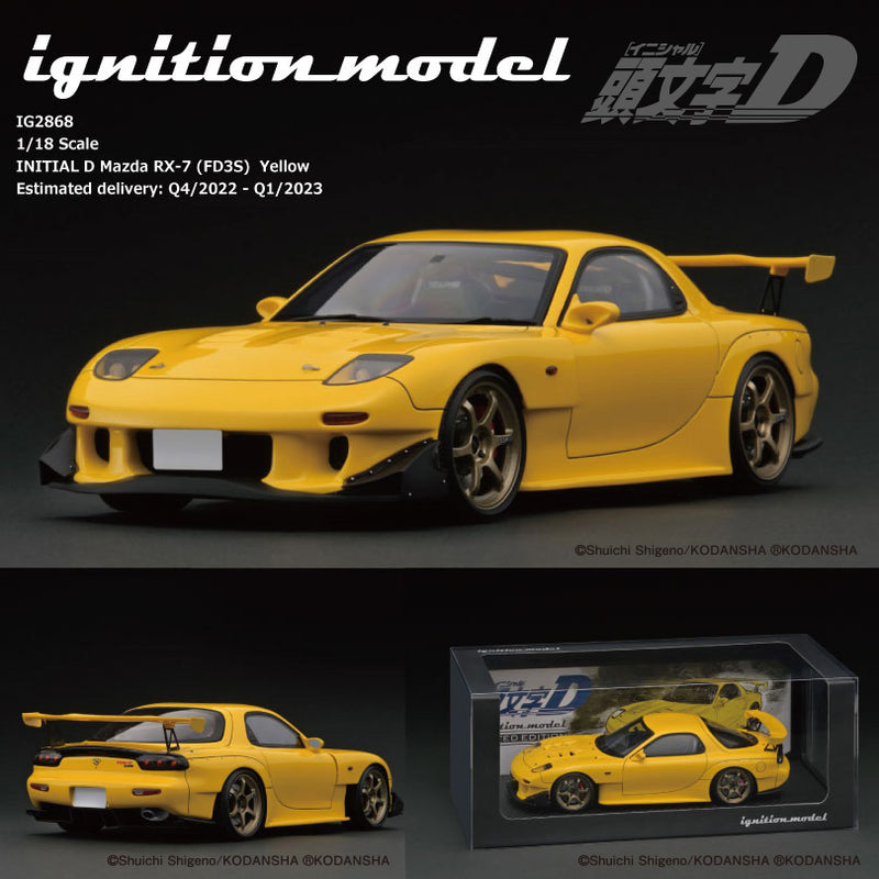 Ignition Model 1:18 INITIAL D Mazda RX-7 (FD3S) in Yellow