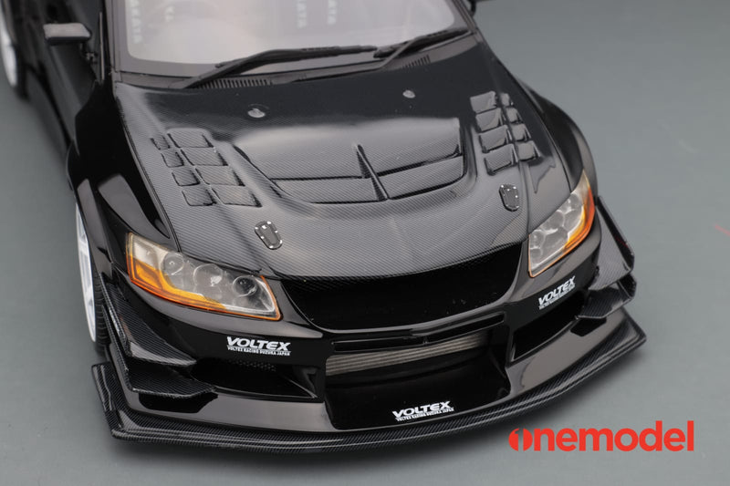 One Model 1:18 Mitsubishi Lancer Evolution IX Voltex with Carbon Bonnet in Black