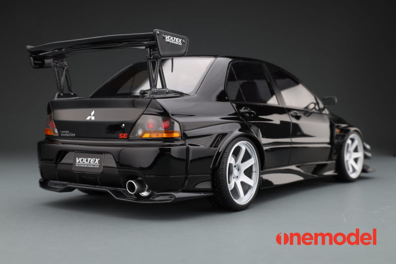 One Model 1:18 Mitsubishi Lancer Evolution IX Voltex with Carbon Bonnet in Black