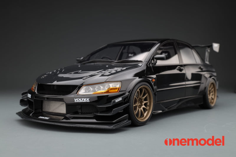 One Model 1:18 Mitsubishi Lancer Evolution IX Voltex with Carbon Bonnet in Black