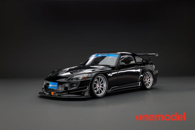 One Model 1:18 Honda AP1 S2000 Spoon Sports Street Version in Black and Silver Wheel