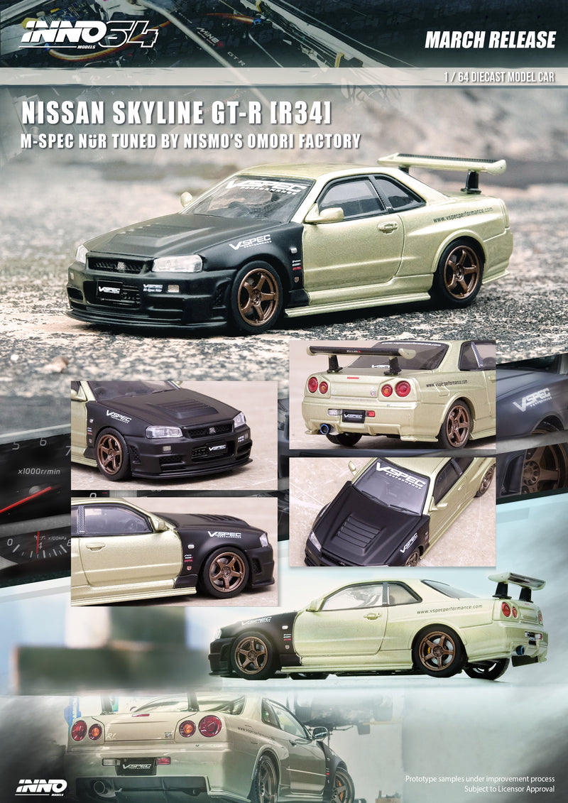 INNO64 1:64 Nissan Skyline GT-R (R34) M-SPEC NUR Tuned by NISMO Omori Factory