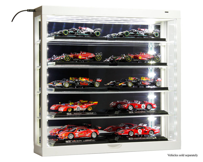 Showcase 5-Tier LED Wall Mountable Display Case – White Case with Mirror Rear Panel