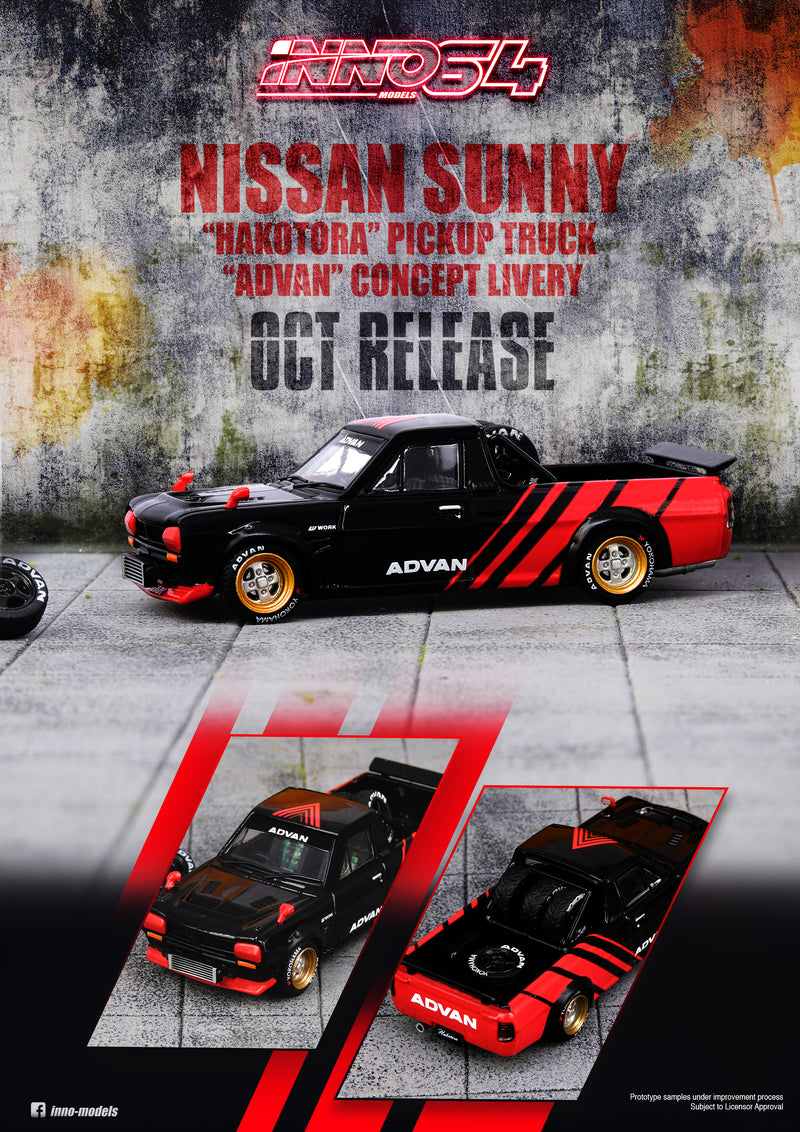 INNO Models 1:64 Nissan Sunny Hakotora Pickup Advan Livery