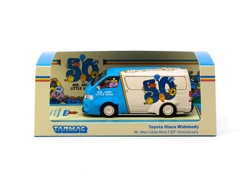 Tarmac Works 1:64 Toyota Hiace Widebody Mr. Men Little Miss 50th Anniversay with Metal Oil Can