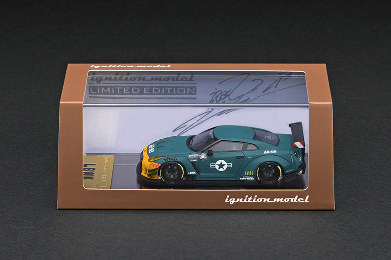 Ignition Model 1:64 Nissan GT-R (R35) LB-WORKS Type 2 in Matte Green with Mr. Kato Figure