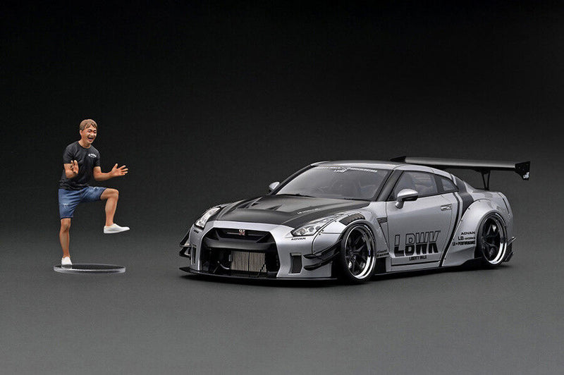 Ignition Model 1:18 Nissan Skyline GTR 35GT-RR LB-WORKS Type 2 in Silver with Mr. Kato Figure